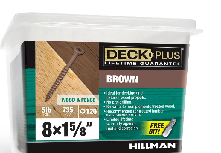 Deck Plus brown exterior wood screws in a 5 lb box